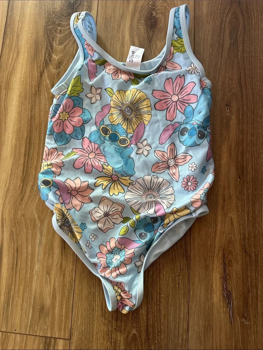 Disney Light Blue Stitch Floral Kids' One-Piece Swimsuit